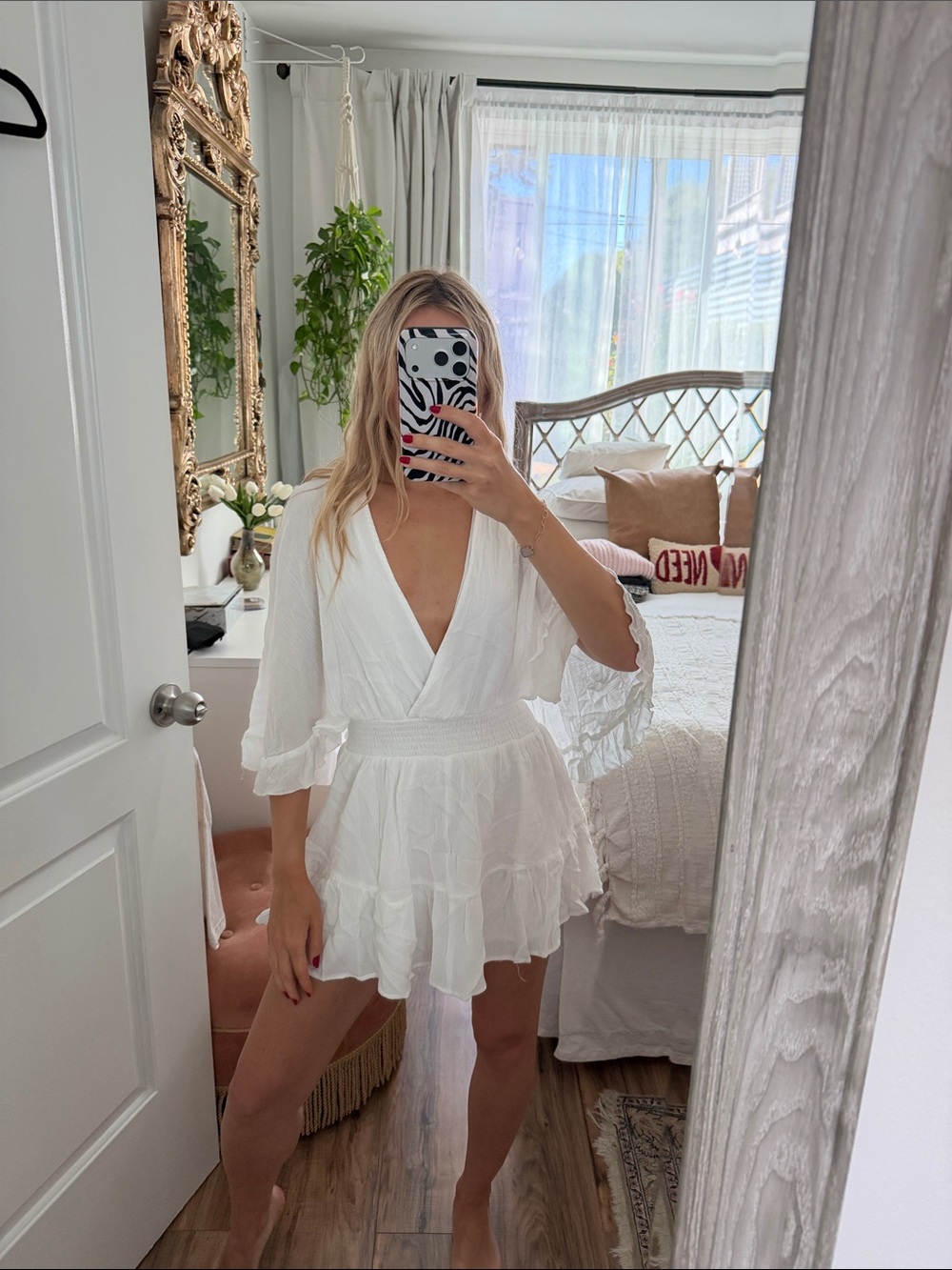 White Ruffled V-Neck Women's Romper